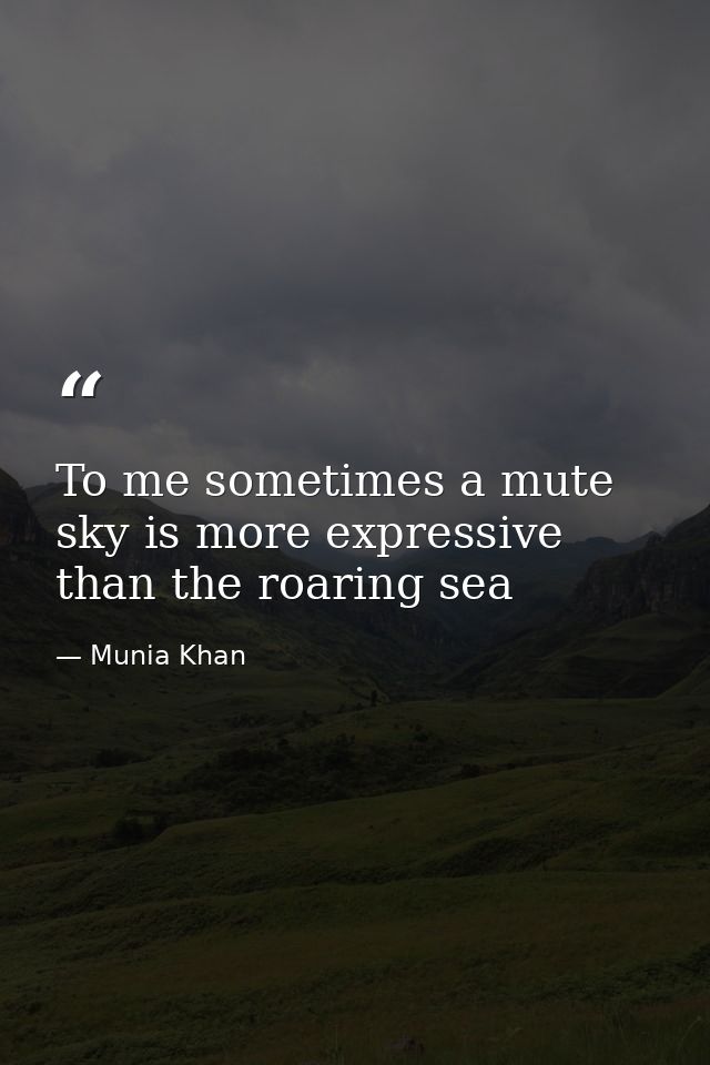 To me sometimes a mute sky is more expressive than the roaring sea — Munia Khan