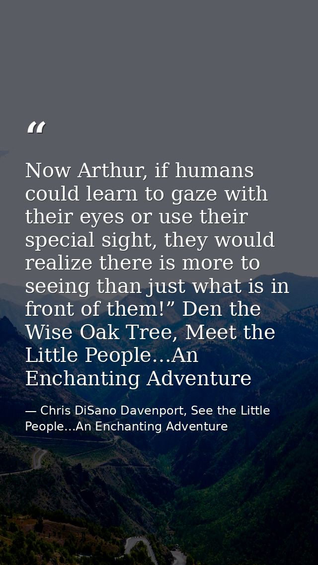 Now Arthur, if humans could learn to gaze with their eyes or use their special sight, they would realize there is more t — Chris DiSano Davenport, See the Little People...An Enchanting Adventure