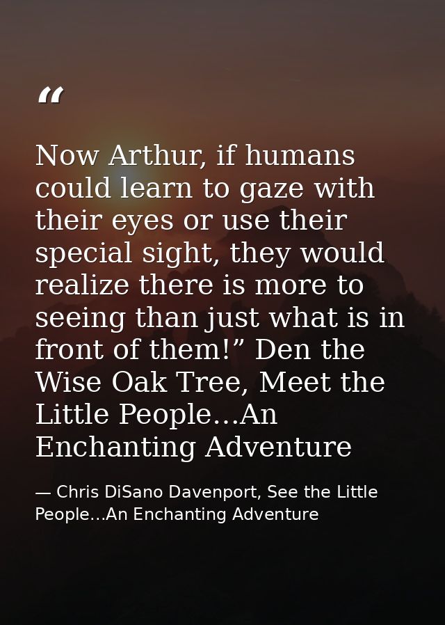 Now Arthur, if humans could learn to gaze with their eyes or use their special sight, they would realize there is more t — Chris DiSano Davenport, See the Little People...An Enchanting Adventure