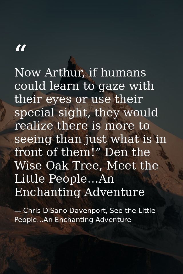 Now Arthur, if humans could learn to gaze with their eyes or use their special sight, they would realize there is more t — Chris DiSano Davenport, See the Little People...An Enchanting Adventure