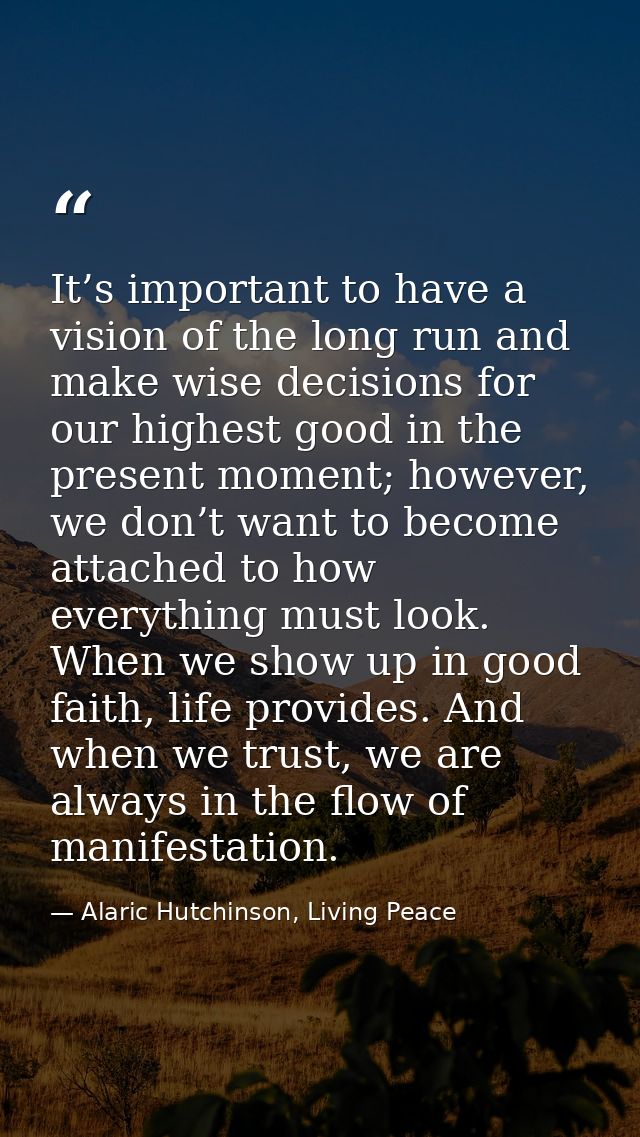 It’s important to have a vision of the long run and make wise decisions for our highest good in the present moment; howe — Alaric Hutchinson, Living Peace