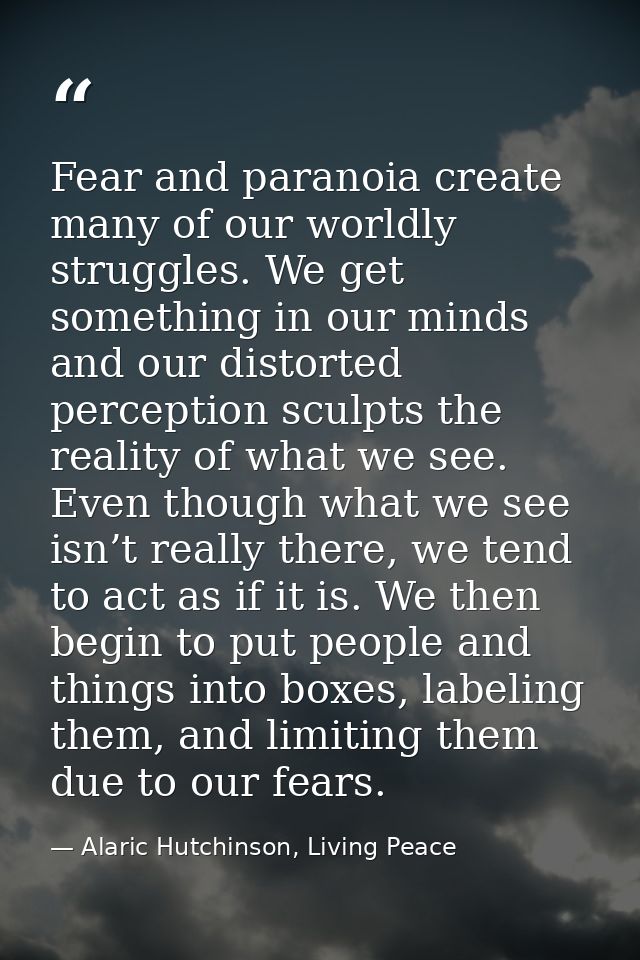 Fear and paranoia create many of our worldly struggles. We get something in our minds and our distorted perception sculp — Alaric Hutchinson, Living Peace