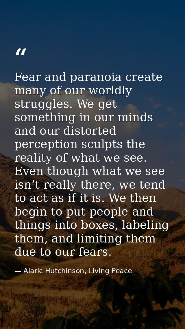 Fear and paranoia create many of our worldly struggles. We get something in our minds and our distorted perception sculp — Alaric Hutchinson, Living Peace