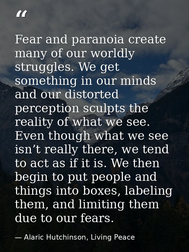 Fear and paranoia create many of our worldly struggles. We get something in our minds and our distorted perception sculp — Alaric Hutchinson, Living Peace