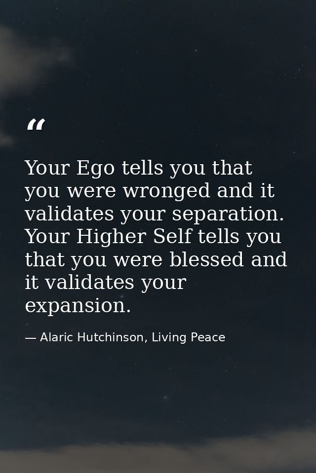 Your Ego tells you that you were wronged and it validates your separation. Your Higher Self tells you that you were bles — Alaric Hutchinson, Living Peace