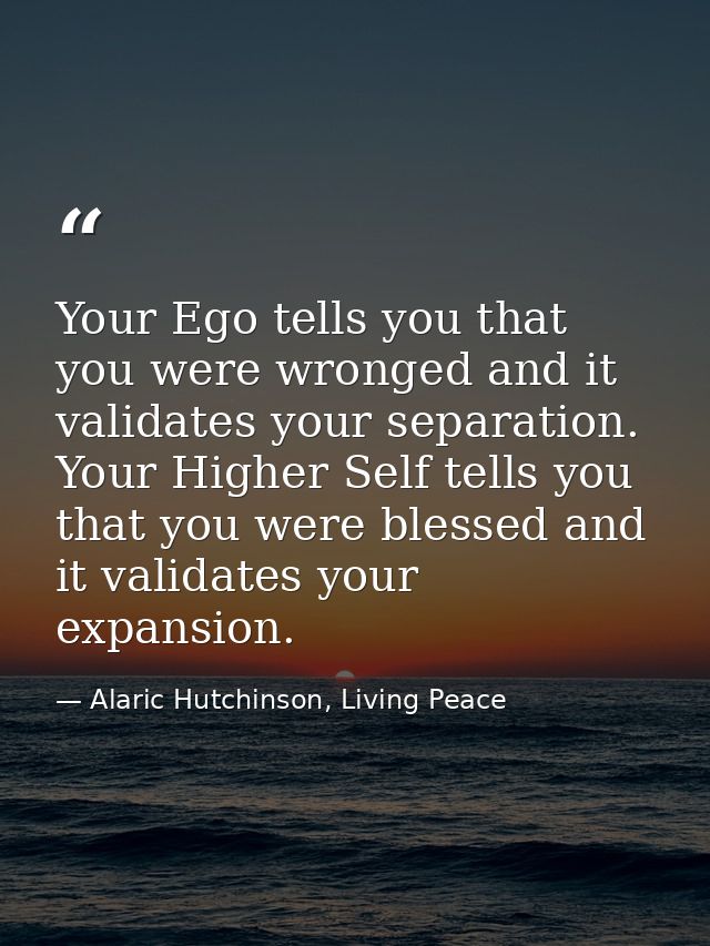 Your Ego tells you that you were wronged and it validates your separation. Your Higher Self tells you that you were bles — Alaric Hutchinson, Living Peace