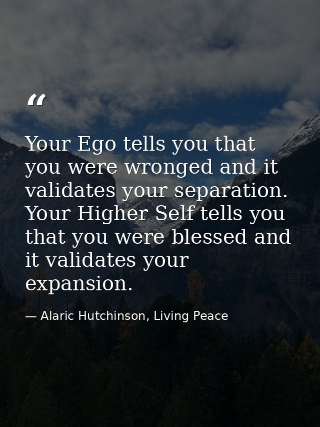 Your Ego tells you that you were wronged and it validates your separation. Your Higher Self tells you that you were bles — Alaric Hutchinson, Living Peace