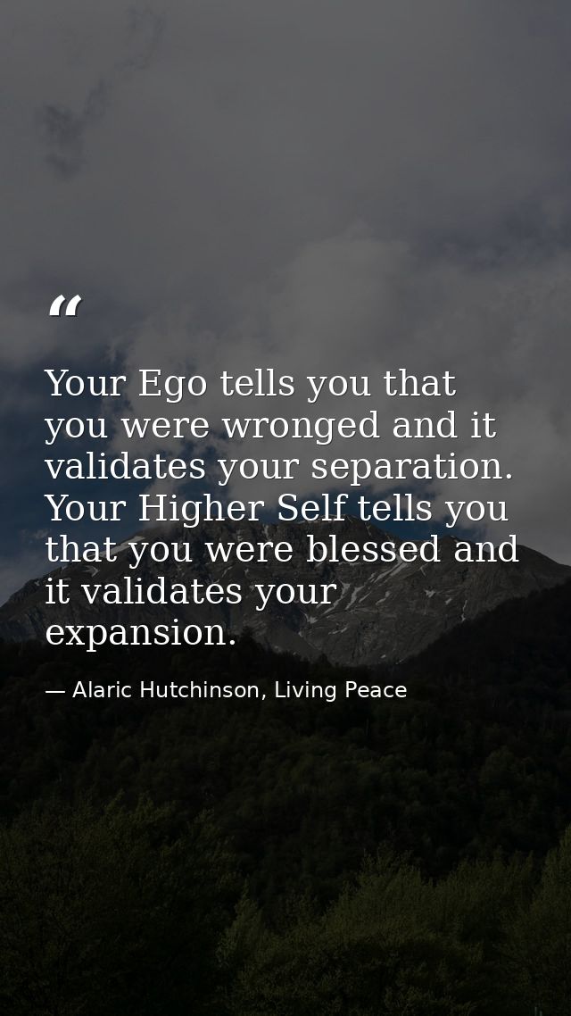 Your Ego tells you that you were wronged and it validates your separation. Your Higher Self tells you that you were bles — Alaric Hutchinson, Living Peace