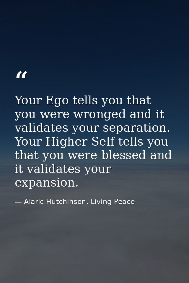 Your Ego tells you that you were wronged and it validates your separation. Your Higher Self tells you that you were bles — Alaric Hutchinson, Living Peace