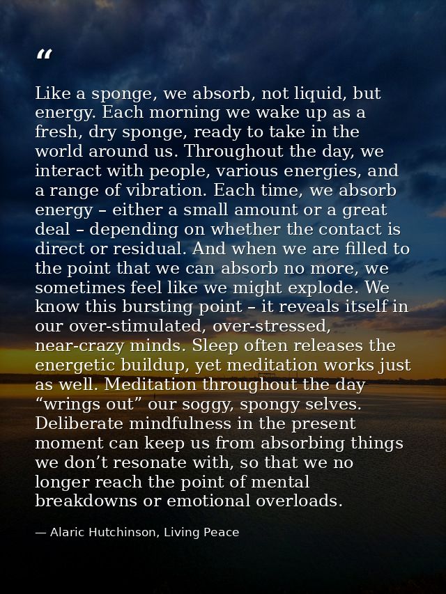 Like a sponge, we absorb, not liquid, but energy. Each morning we wake up as a fresh, dry sponge, ready to take in the w — Alaric Hutchinson, Living Peace