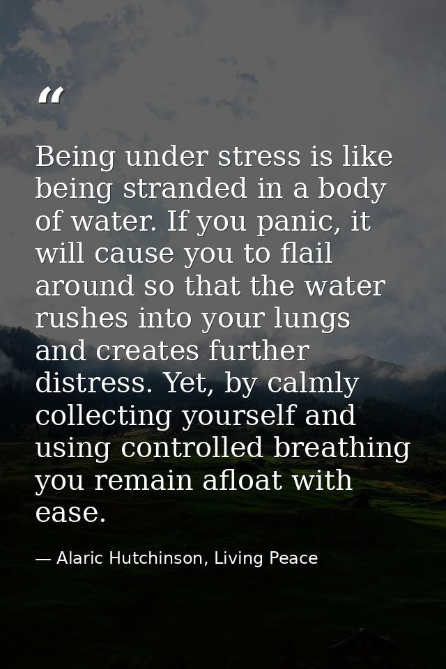 Being under stress is like being stranded in a body of water. If you panic, it will cause you to flail around so that th — Alaric Hutchinson, Living Peace