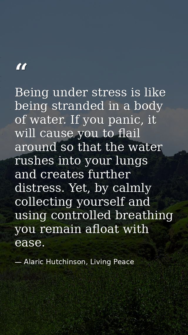 Being under stress is like being stranded in a body of water. If you panic, it will cause you to flail around so that th — Alaric Hutchinson, Living Peace