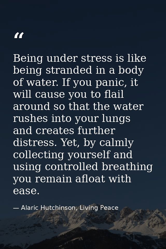 Being under stress is like being stranded in a body of water. If you panic, it will cause you to flail around so that th — Alaric Hutchinson, Living Peace