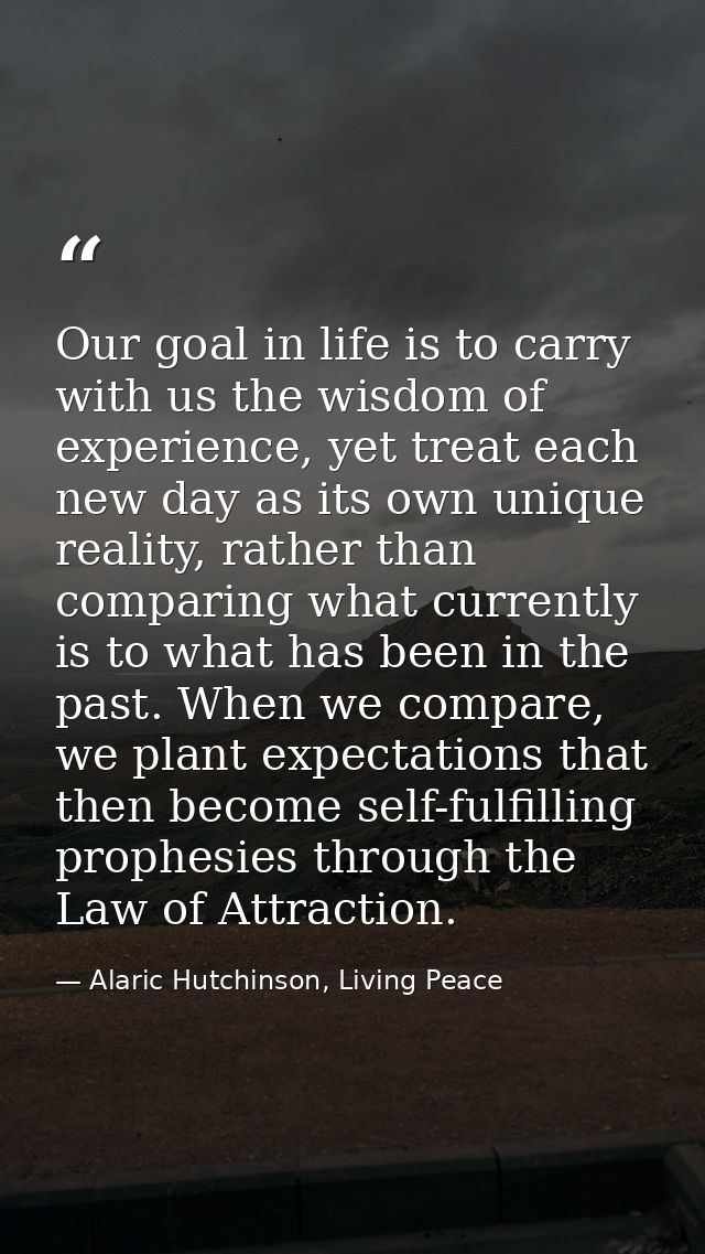Our goal in life is to carry with us the wisdom of experience, yet treat each new day as its own unique reality, rather  — Alaric Hutchinson, Living Peace