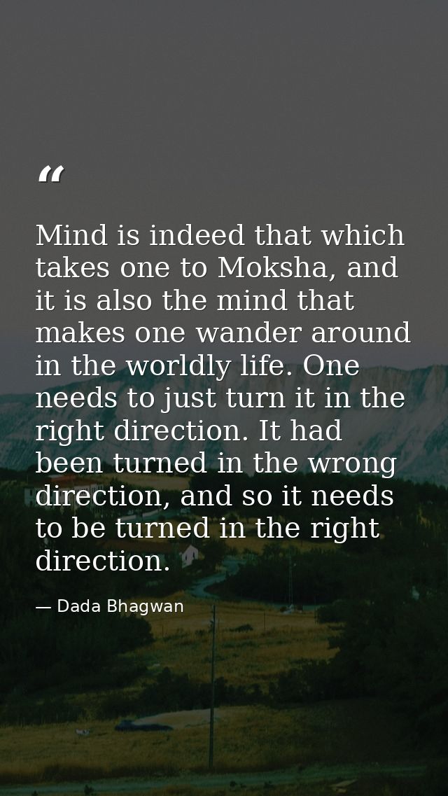 Mind is indeed that which takes one to Moksha, and it is also the mind that makes one wander around in the worldly life. — Dada Bhagwan