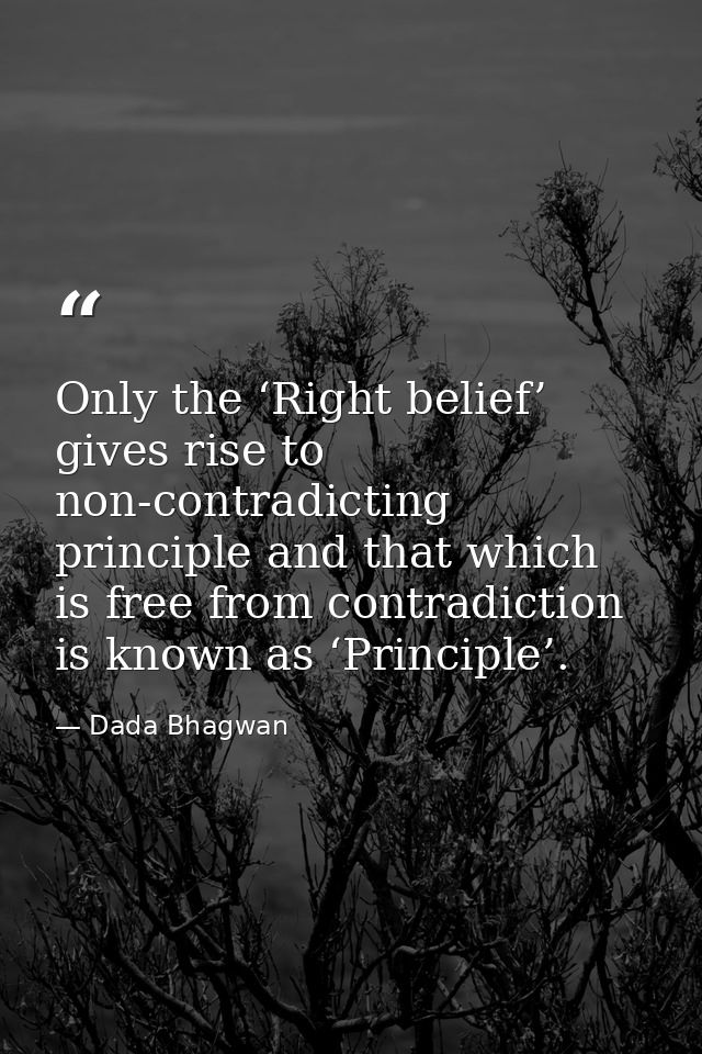 Only the ‘Right belief’ gives rise to non-contradicting principle and that which is free from contradiction is known as  — Dada Bhagwan