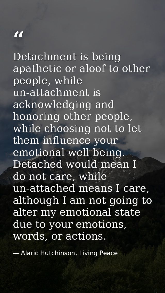 Detachment is being apathetic or aloof to other people, while un-attachment is acknowledging and honoring other people,  — Alaric Hutchinson, Living Peace