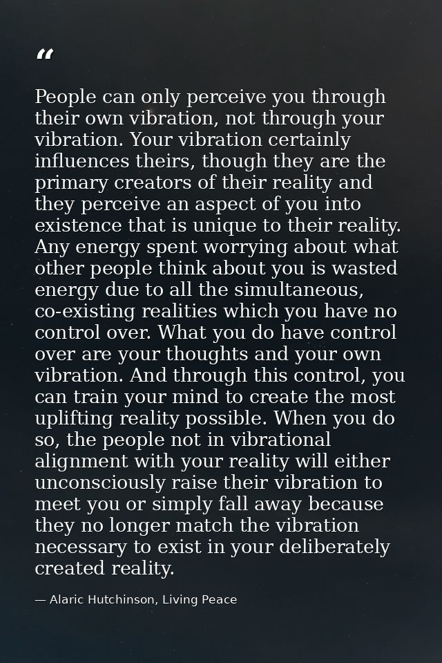 People can only perceive you through their own vibration, not through your vibration. Your vibration certainly influence — Alaric Hutchinson, Living Peace