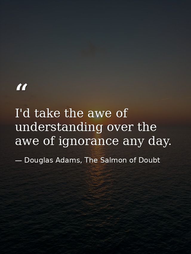 I'd take the awe of understanding over the awe of ignorance any day. — Douglas Adams, The Salmon of Doubt