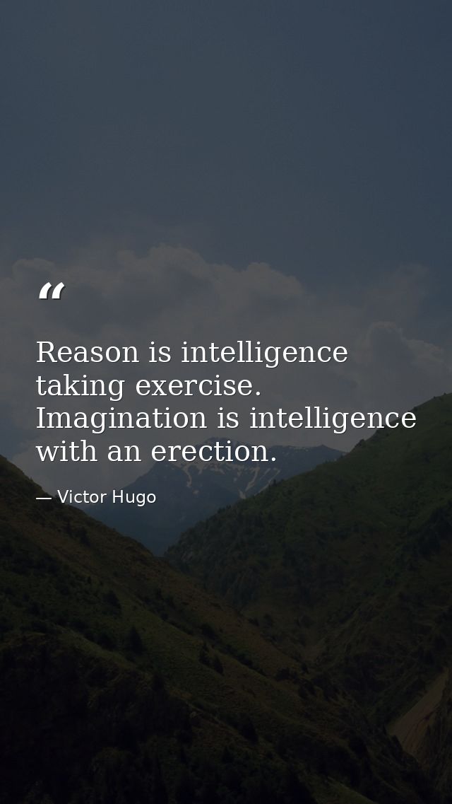 Reason is intelligence taking exercise. Imagination is intelligence with an erection. — Victor Hugo