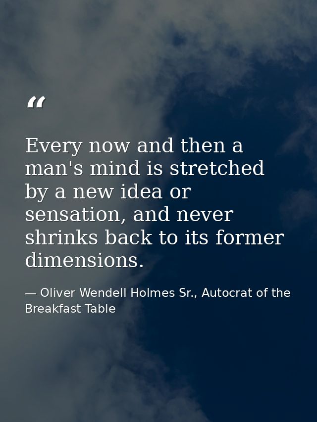 Every now and then a man's mind is stretched by a new idea or sensation, and never shrinks back to its former dimensions — Oliver Wendell Holmes Sr., Autocrat of the Breakfast Table