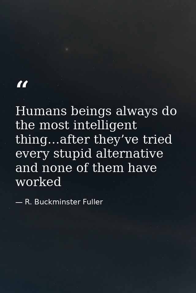 Humans beings always do the most intelligent thing…after they’ve tried every stupid alternative and none of them have wo — R. Buckminster Fuller