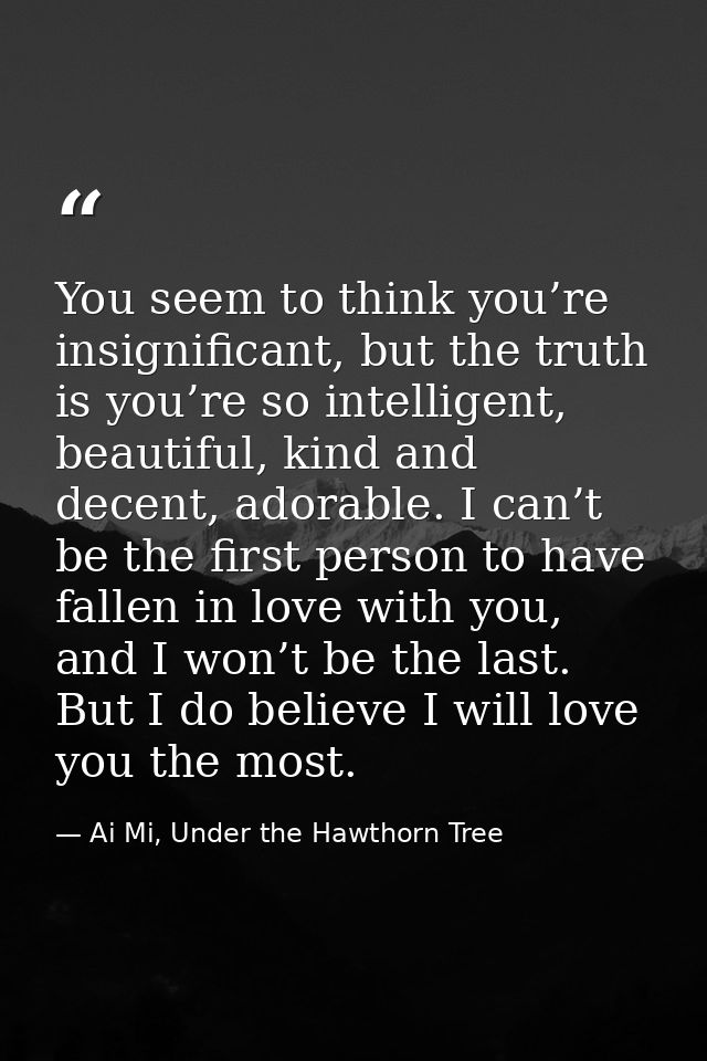 You seem to think you’re insignificant, but the truth is you’re so intelligent, beautiful, kind and decent, adorable. I  — Ai Mi, Under the Hawthorn Tree