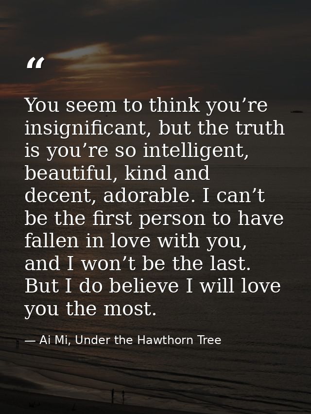 You seem to think you’re insignificant, but the truth is you’re so intelligent, beautiful, kind and decent, adorable. I  — Ai Mi, Under the Hawthorn Tree