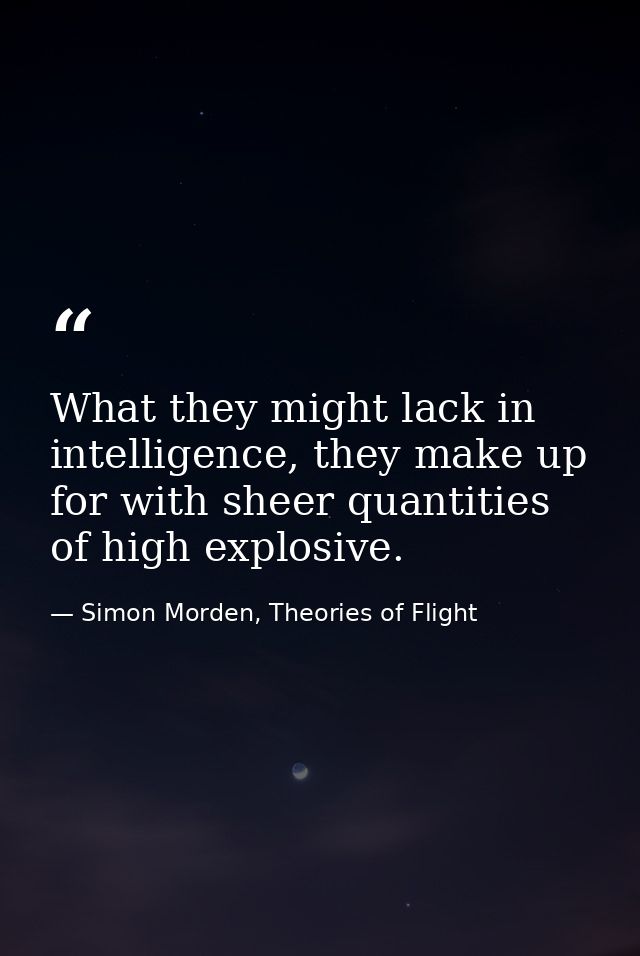 What they might lack in intelligence, they make up for with sheer quantities of high explosive. — Simon Morden, Theories of Flight