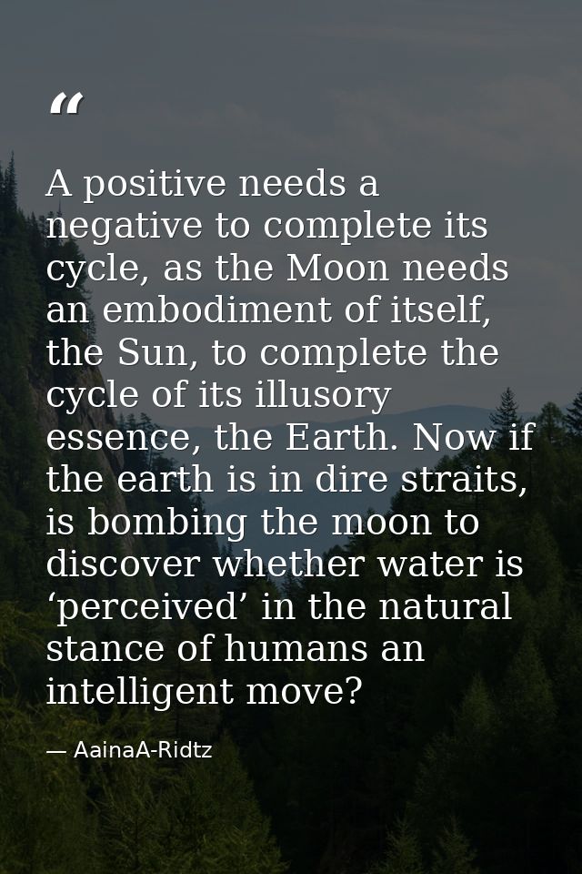 A positive needs a negative to complete its cycle, as the Moon needs an embodiment of itself, the Sun, to complete the c — AainaA-Ridtz