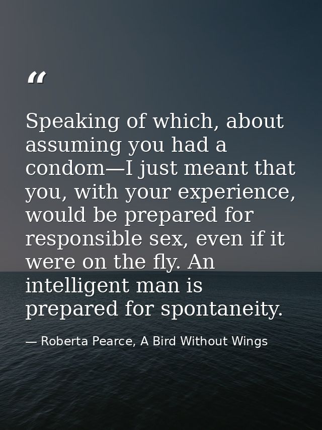 Speaking of which, about assuming you had a condom—I just meant that you, with your experience, would be prepared for re — Roberta Pearce, A Bird Without Wings