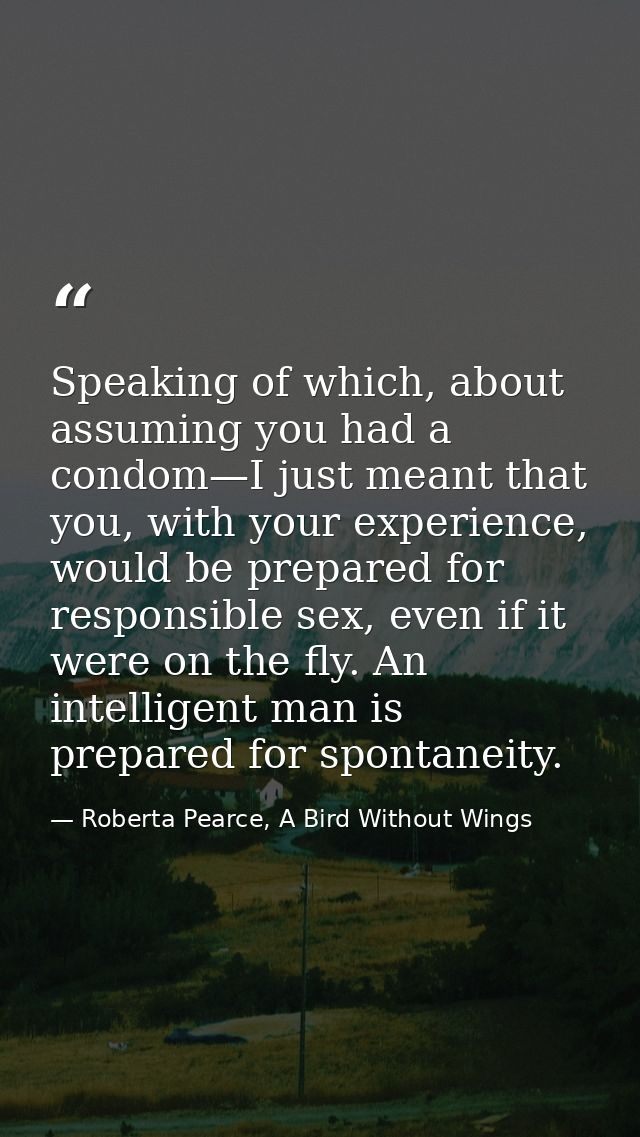Speaking of which, about assuming you had a condom—I just meant that you, with your experience, would be prepared for re — Roberta Pearce, A Bird Without Wings