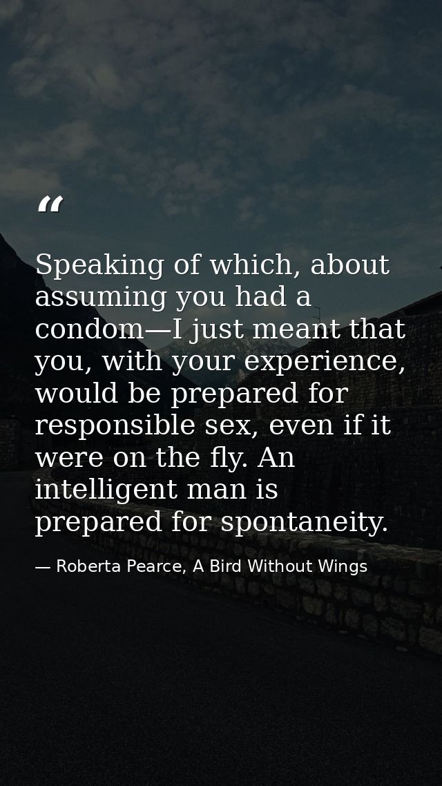 Speaking of which, about assuming you had a condom—I just meant that you, with your experience, would be prepared for re — Roberta Pearce, A Bird Without Wings