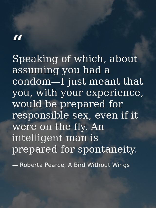 Speaking of which, about assuming you had a condom—I just meant that you, with your experience, would be prepared for re — Roberta Pearce, A Bird Without Wings