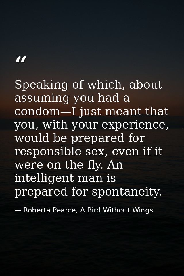 Speaking of which, about assuming you had a condom—I just meant that you, with your experience, would be prepared for re — Roberta Pearce, A Bird Without Wings