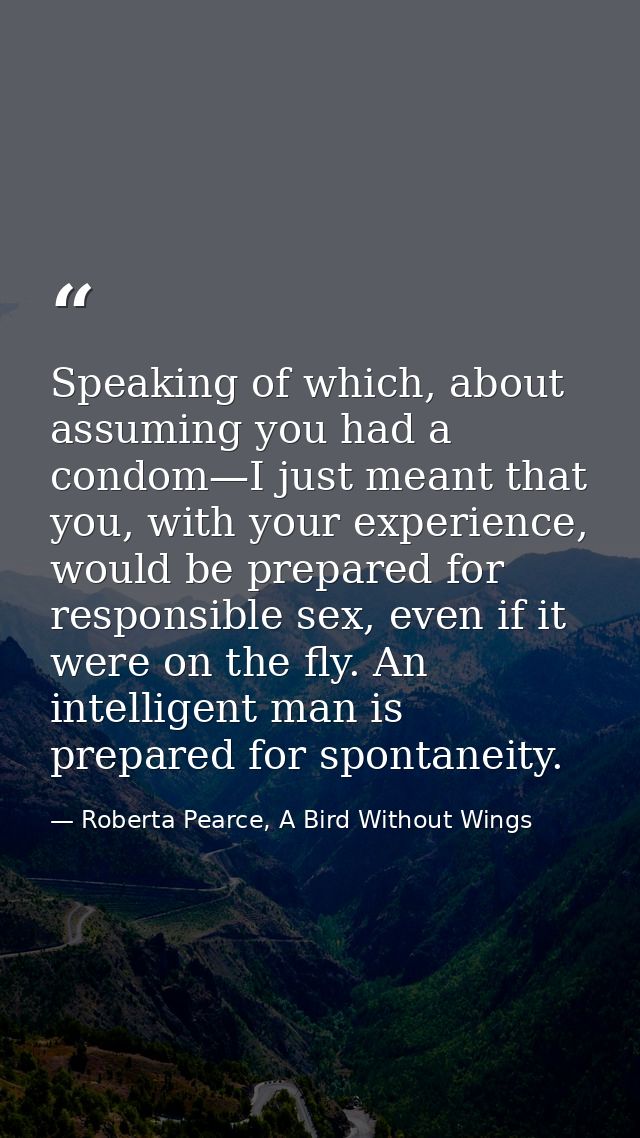 Speaking of which, about assuming you had a condom—I just meant that you, with your experience, would be prepared for re — Roberta Pearce, A Bird Without Wings