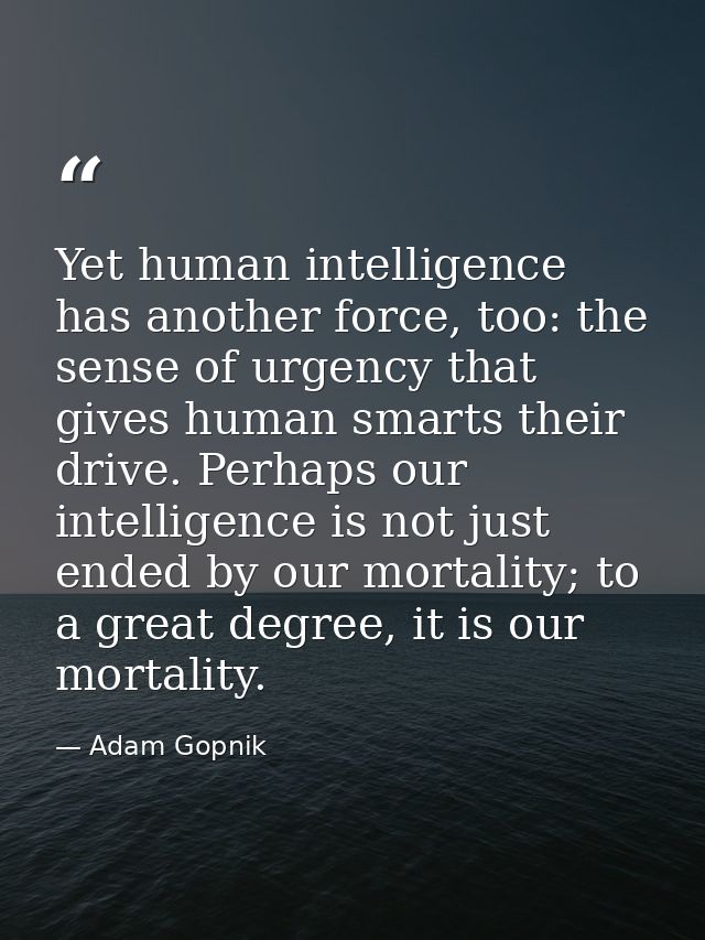 Yet human intelligence has another force, too: the sense of urgency that gives human smarts their drive. Perhaps our int — Adam Gopnik