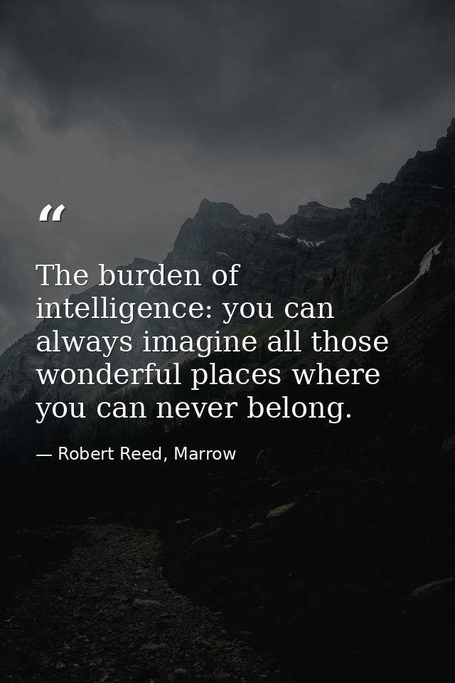 The burden of intelligence: you can always imagine all those wonderful places where you can never belong. — Robert Reed, Marrow