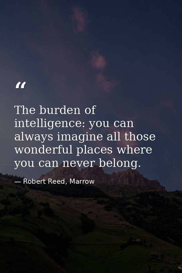 The burden of intelligence: you can always imagine all those wonderful places where you can never belong. — Robert Reed, Marrow