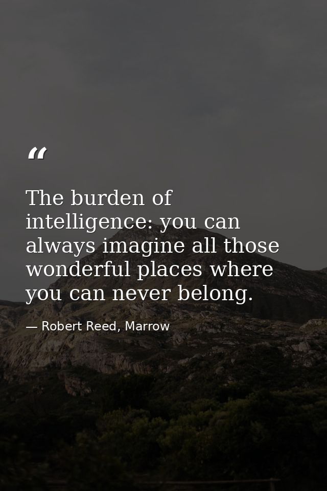 The burden of intelligence: you can always imagine all those wonderful places where you can never belong. — Robert Reed, Marrow