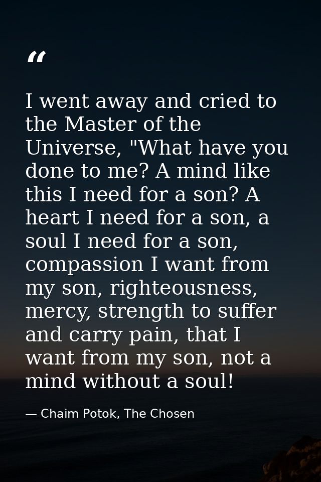 I went away and cried to the Master of the Universe, "What have you done to me? A mind like this I need for a son? A hea — Chaim Potok, The Chosen