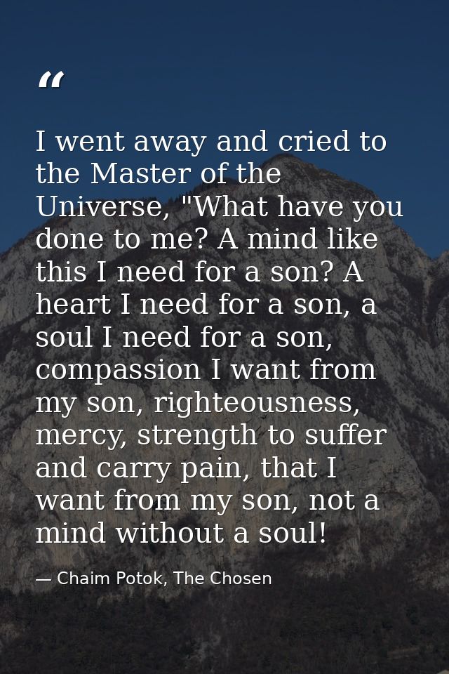 I went away and cried to the Master of the Universe, "What have you done to me? A mind like this I need for a son? A hea — Chaim Potok, The Chosen