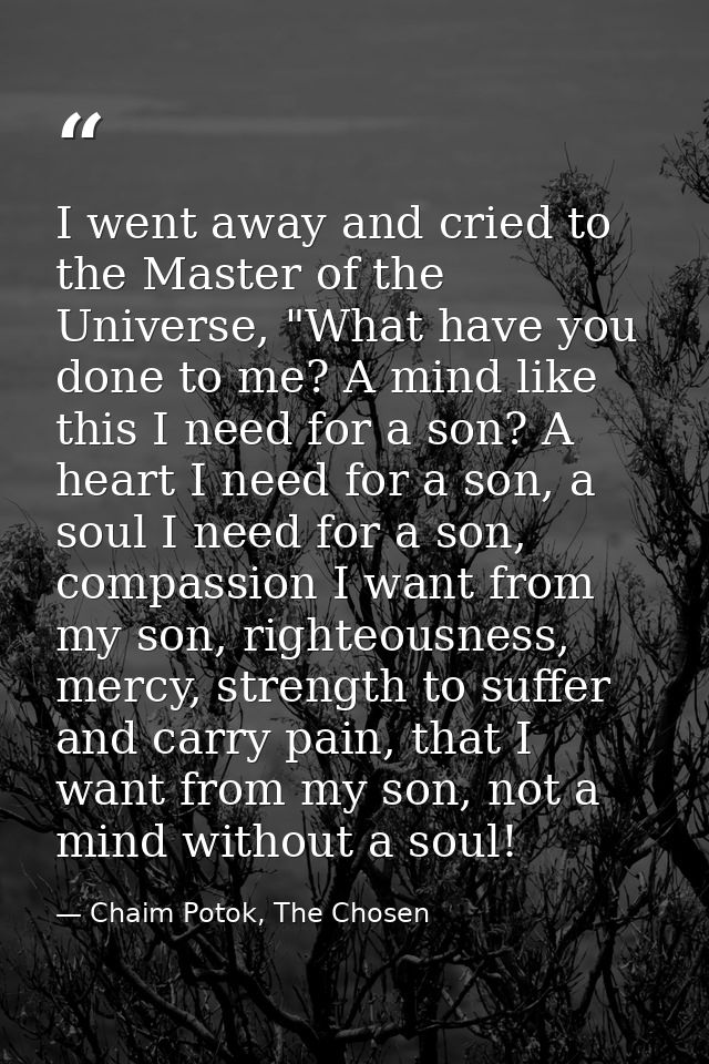 I went away and cried to the Master of the Universe, "What have you done to me? A mind like this I need for a son? A hea — Chaim Potok, The Chosen