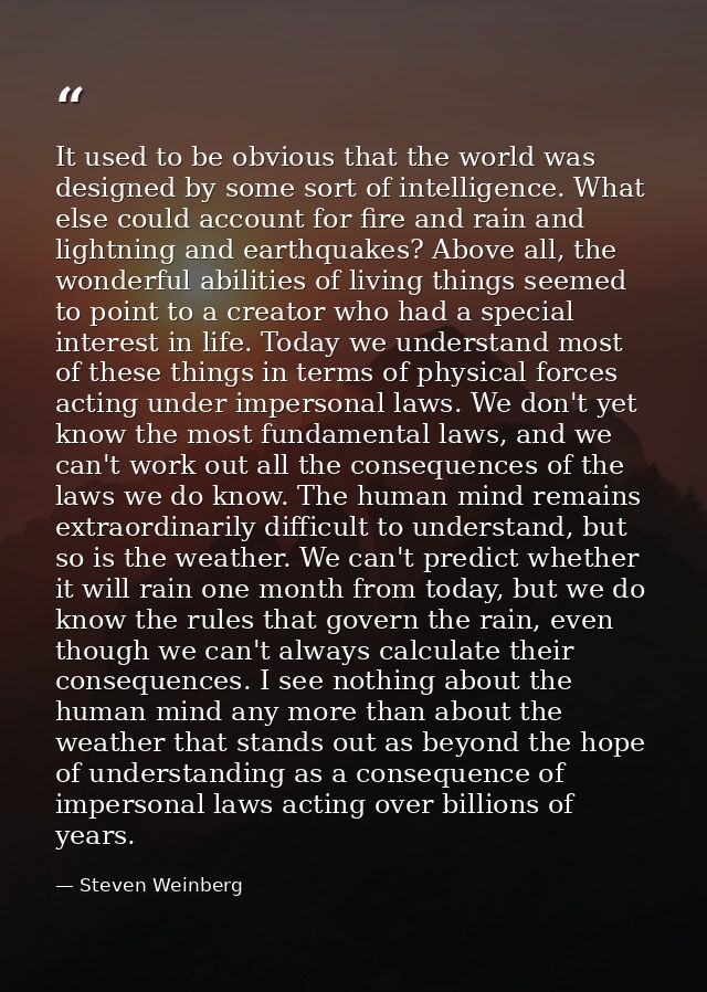 It used to be obvious that the world was designed by some sort of intelligence. What else could account for fire and rai — Steven Weinberg