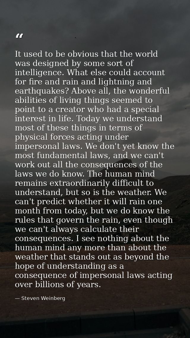 It used to be obvious that the world was designed by some sort of intelligence. What else could account for fire and rai — Steven Weinberg
