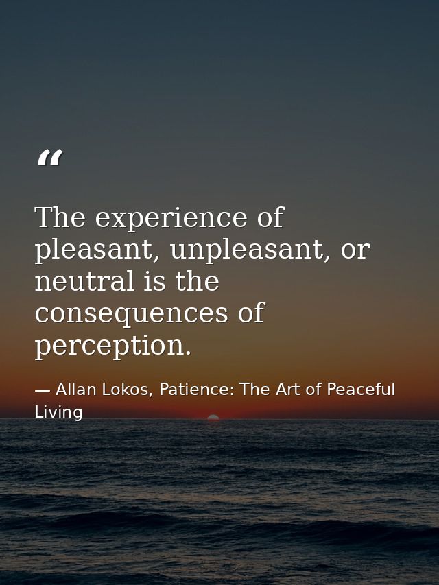 The experience of pleasant, unpleasant, or neutral is the consequences of perception. — Allan Lokos, Patience: The Art of Peaceful Living