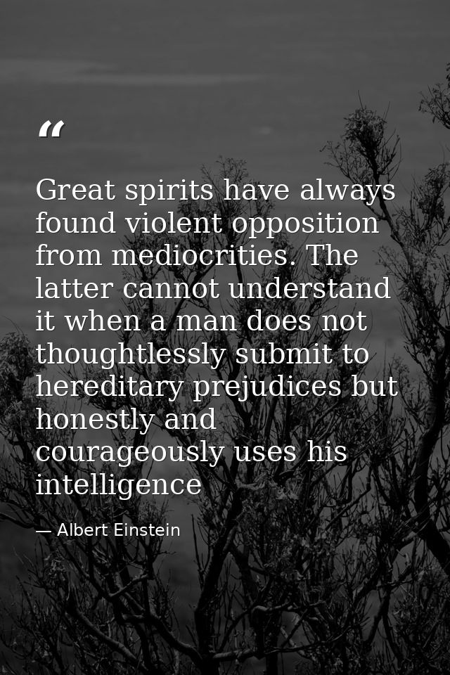 Great spirits have always found violent opposition from mediocrities. The latter cannot understand it when a man does no — Albert Einstein