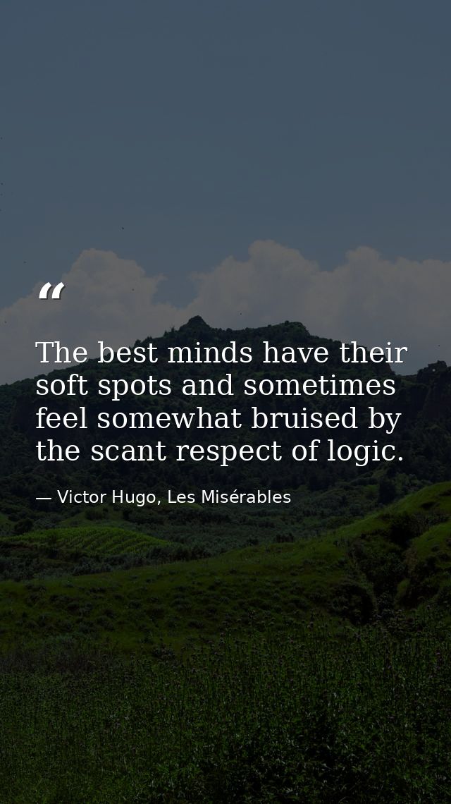 The best minds have their soft spots and sometimes feel somewhat bruised by the scant respect of logic. — Victor Hugo, Les Misérables