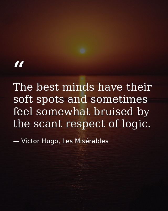 The best minds have their soft spots and sometimes feel somewhat bruised by the scant respect of logic. — Victor Hugo, Les Misérables