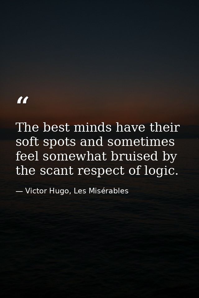 The best minds have their soft spots and sometimes feel somewhat bruised by the scant respect of logic. — Victor Hugo, Les Misérables